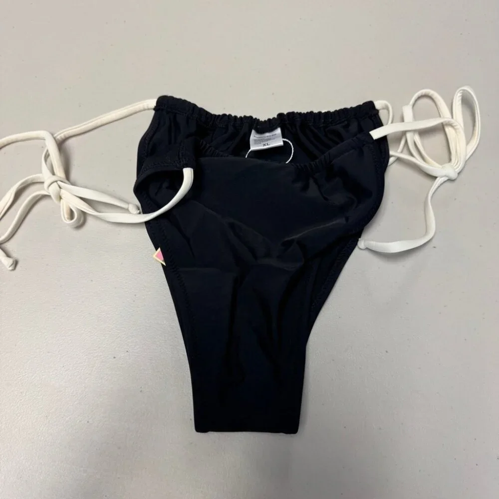 Y2K Strawberry Milk Mob Kids Black Bikini Bottom with White Ties Size XL Summer
